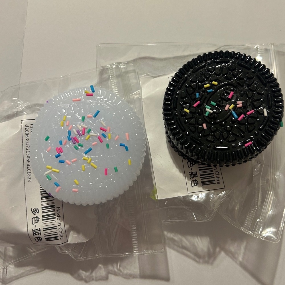 Set of 2 Cookie Fidget Toys Sprinkled Sandwich Cookie Sensory Squishy Black Blue